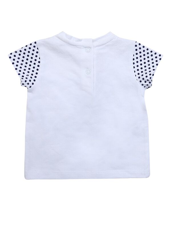Girls White & Yellow Printed T-Shirt with Short Pants image number 1